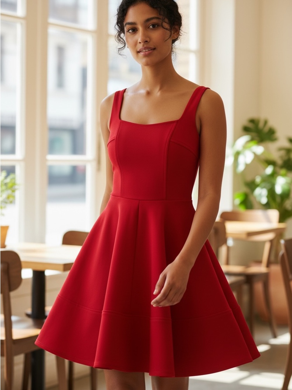 Lulu's Red Fit-and-Flare Square Neck Mini Dress